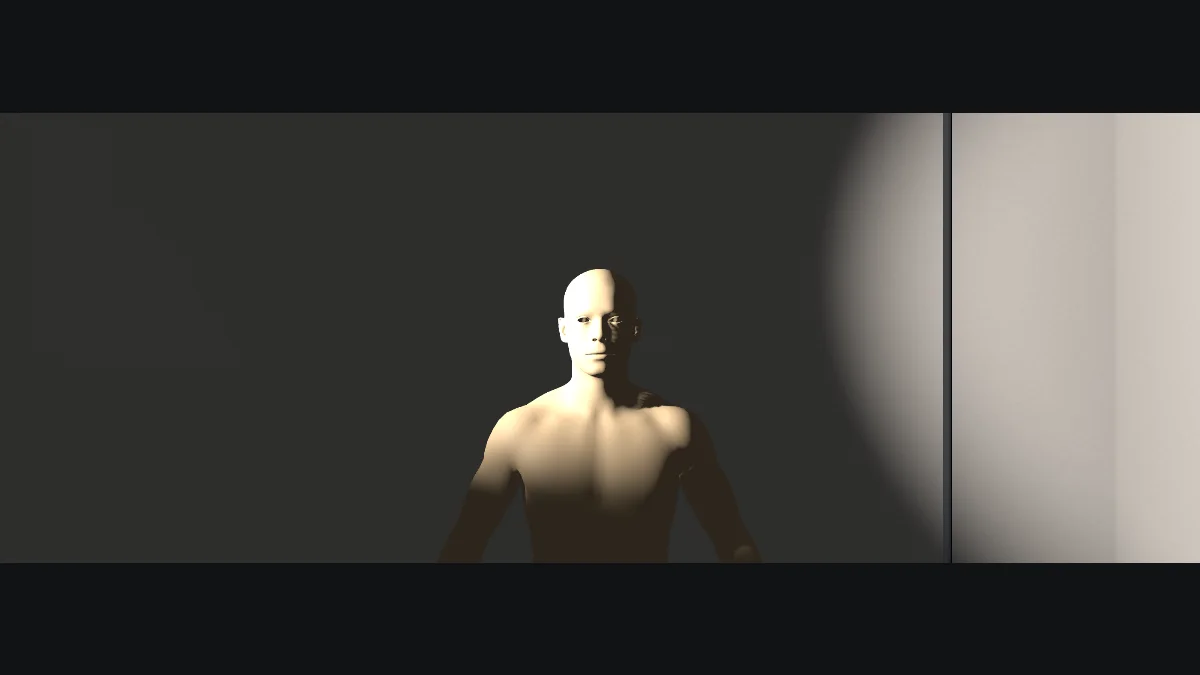 The same setup through a 2× anamorphic 40mm: the same actor in a much wider 2.67 frame.