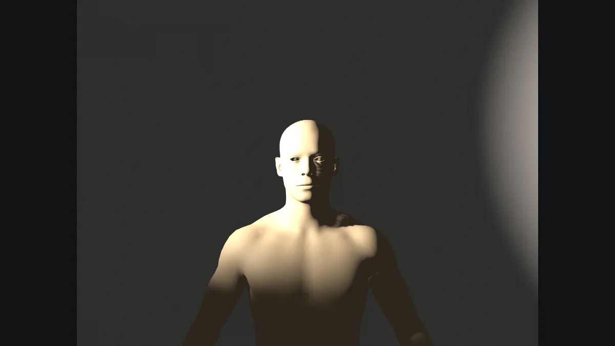 Looking through the camera on a spherical 40mm: the actor centred in a 1.33 frame, keyed from camera left.